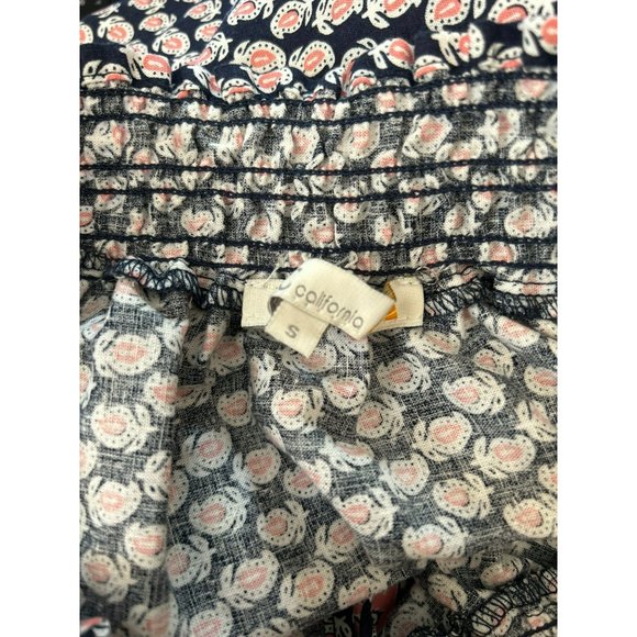 C & C California Women's Navy Blue Pink Peach Blouse Small Preppy Style Linen - Picture 5 of 5